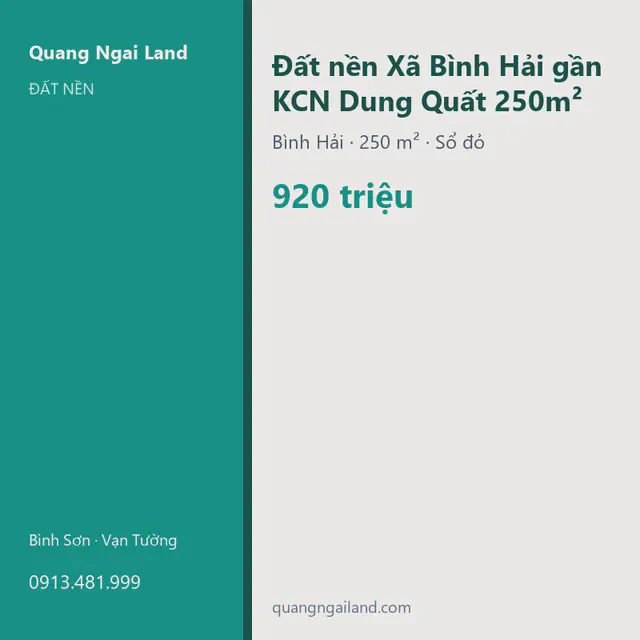 Đất nền Xã Bình Hải gần KCN Dung Quất 250m² - Đất nền, Quảng Ngãi