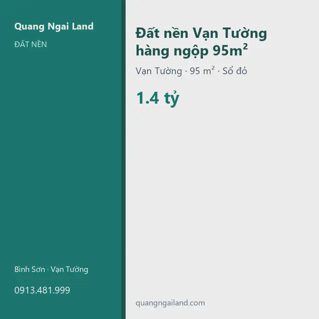 Đất nền Vạn Tường hàng ngộp 95m² - Đất nền, Quảng Ngãi